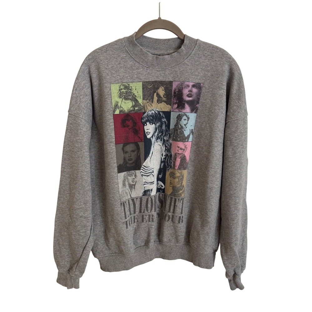 Taylor Swift The Eras Tour Gray Graphic Crewneck Sweatshirt Small Oversized